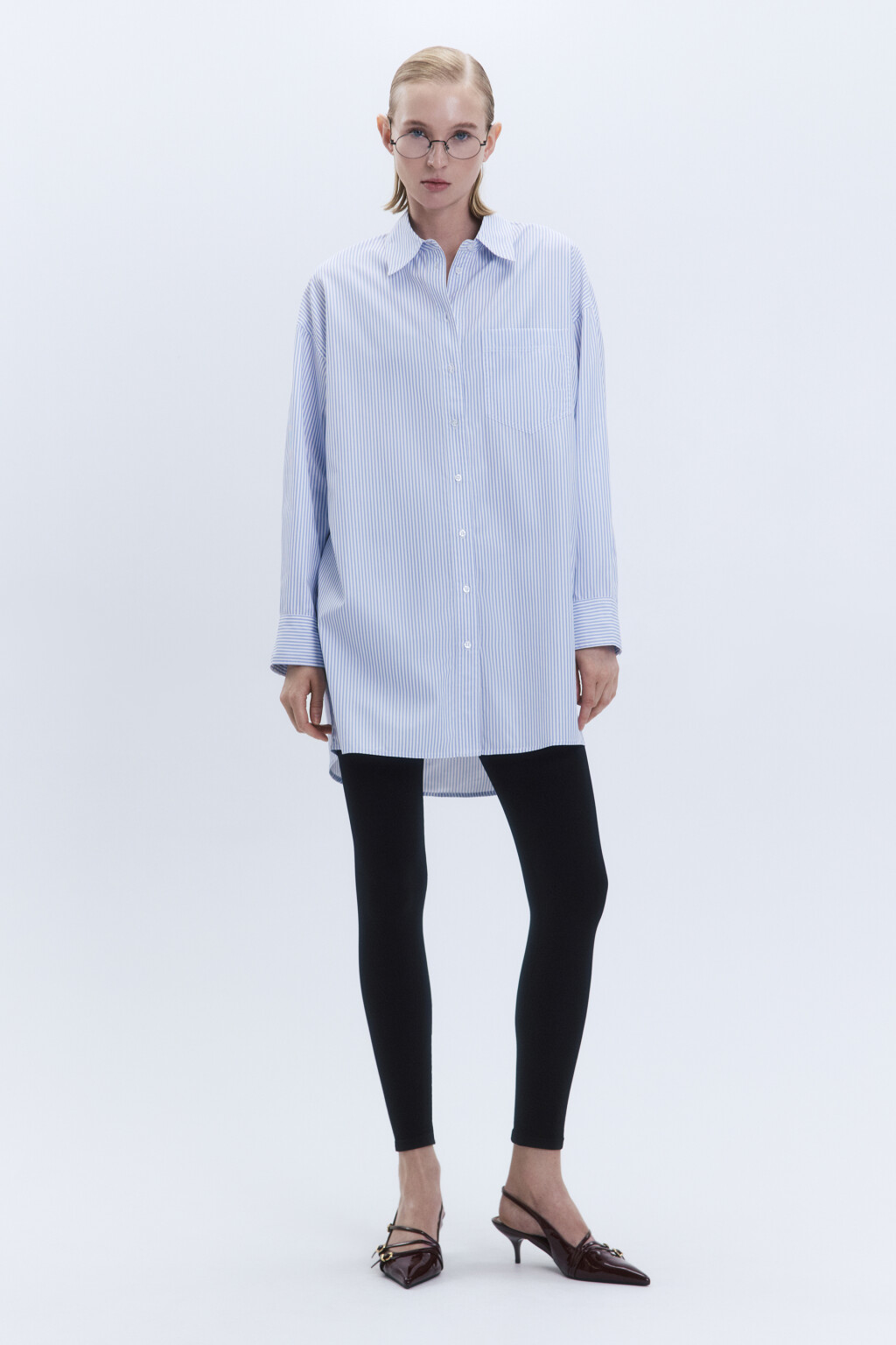 Рубашка oversize удлиненная с нагрудным карманом - цвет голубой - 5