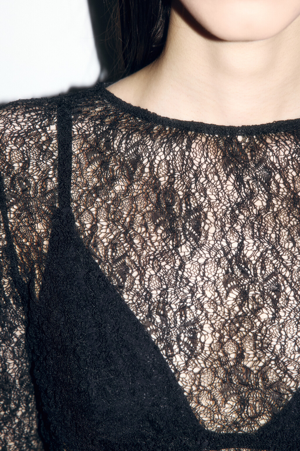 Лонгслив облегающий из кружева - цвет черный - 7