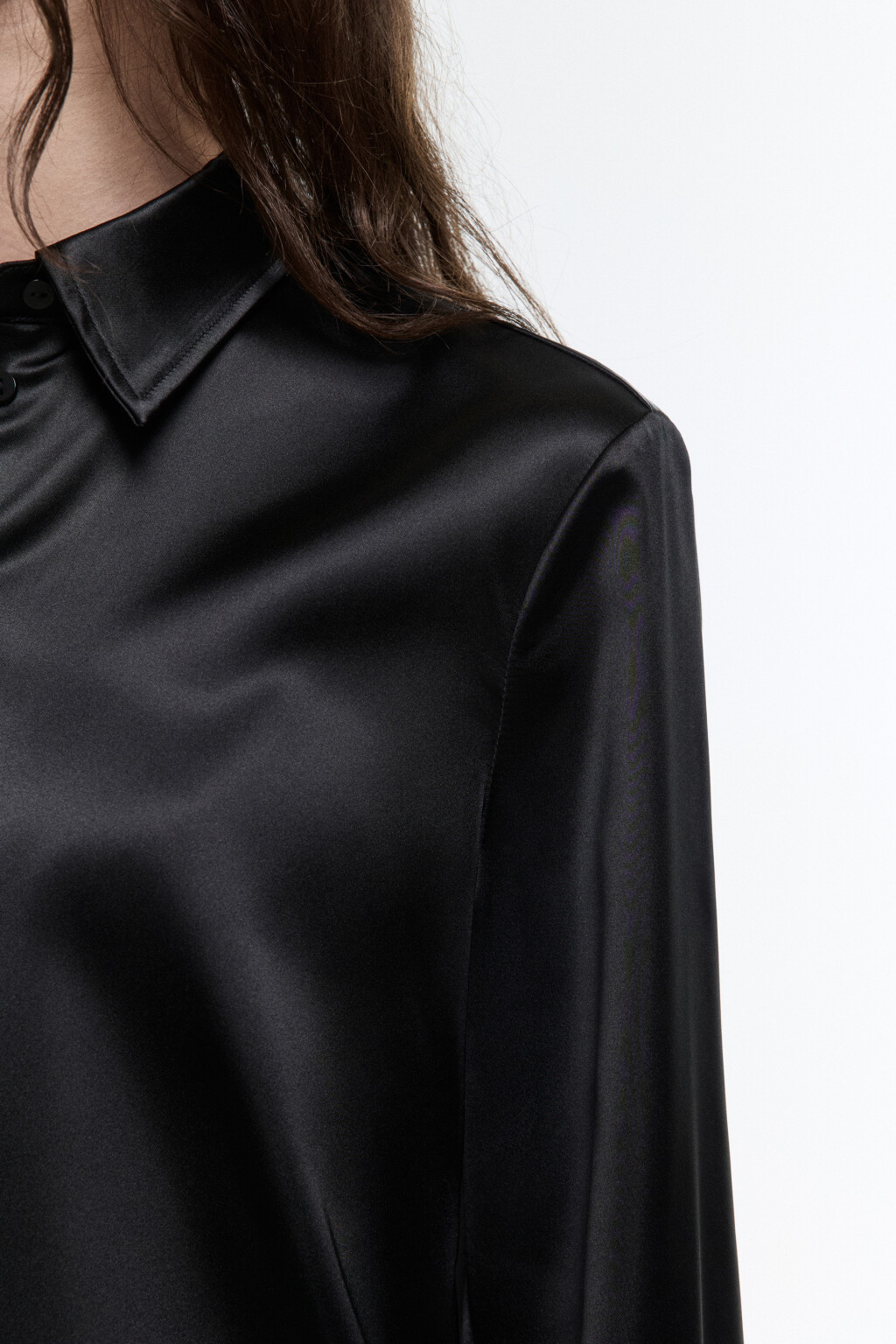 Блузка атласная с длинными рукавами - цвет черный - 7