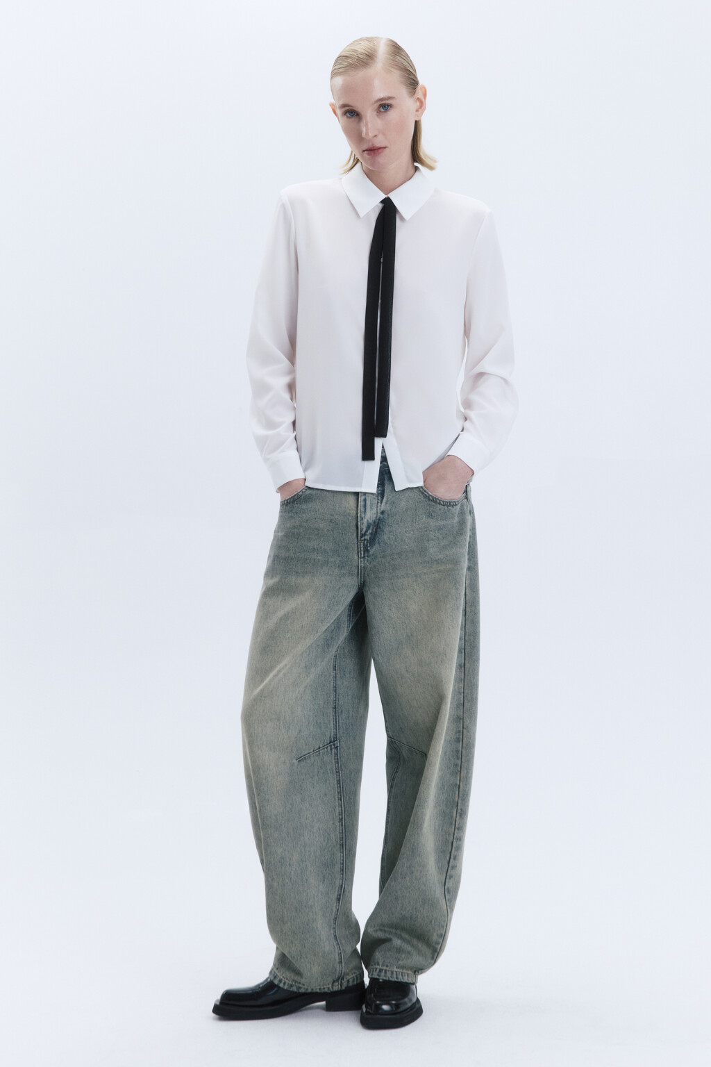 Блузка с длинными рукавами и галстуком - цвет белый - 2