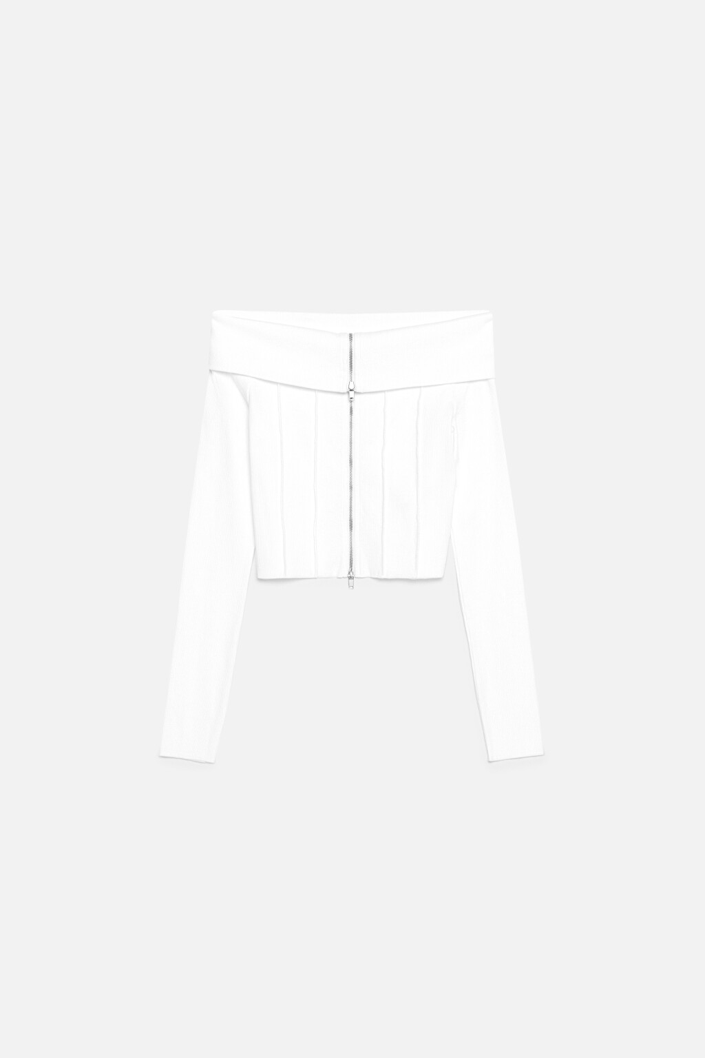 Блузка-лонгслив на молнии с открытыми плечами - цвет белый - 9