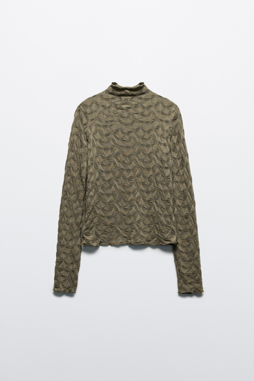 Лонгслив из жатой ткани с воротником-стойкой - цвет зеленый - 7