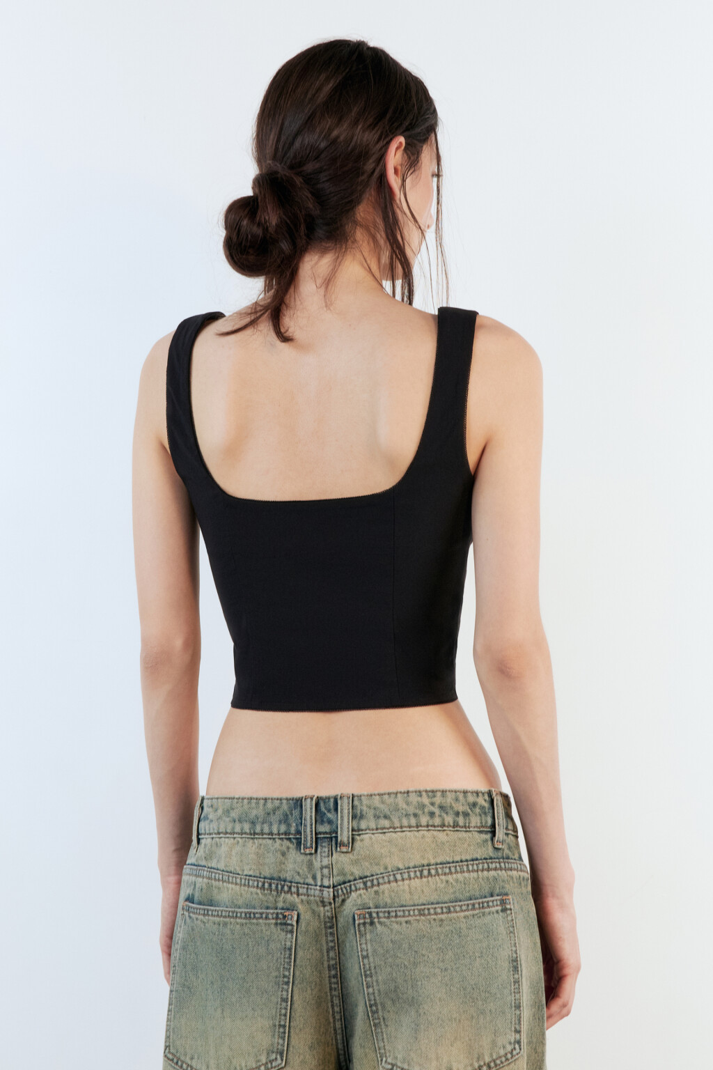 Топ-корсет облегающий с кружевом и бантиком - цвет черный - 5