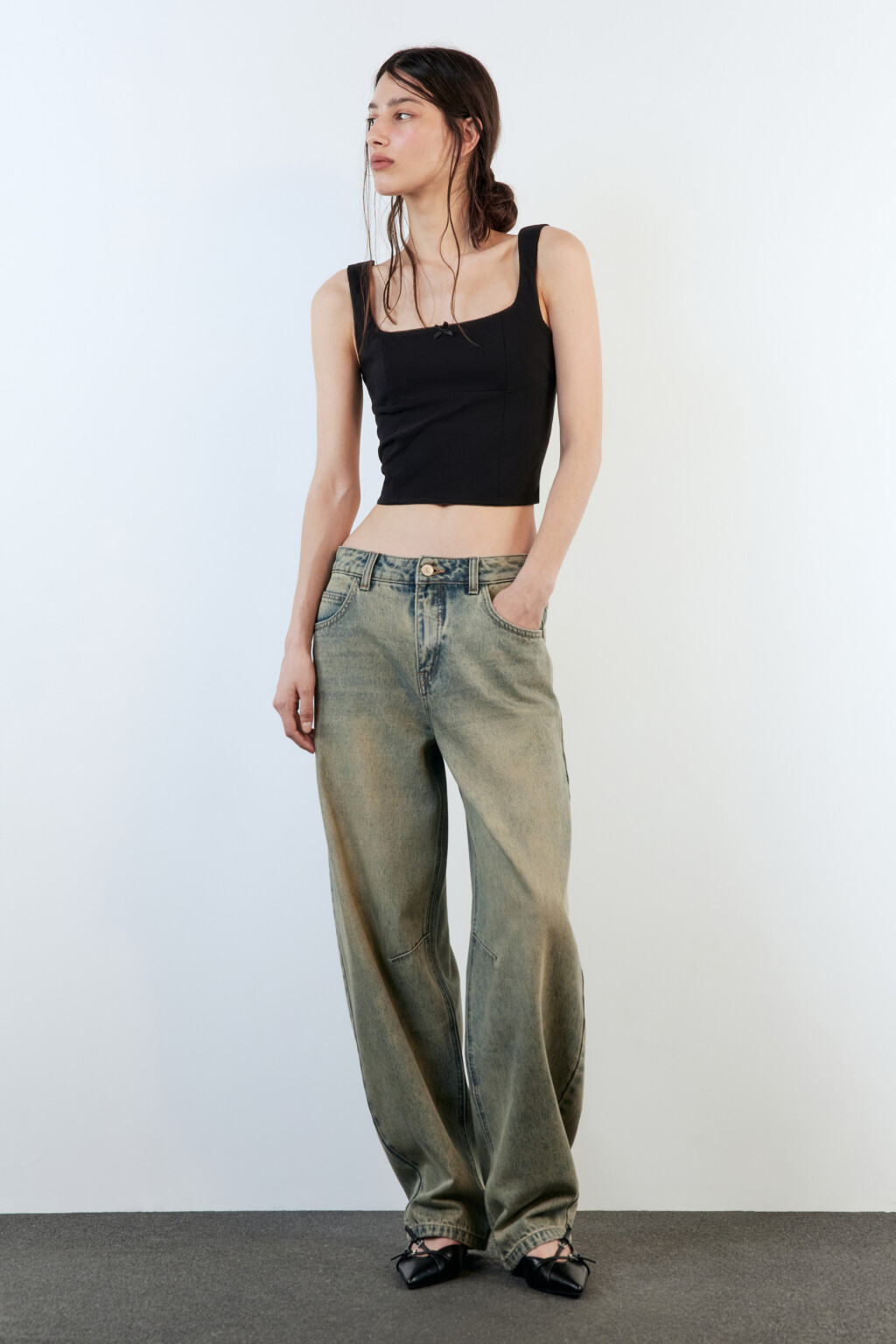 Топ-корсет облегающий с кружевом и бантиком - цвет черный - 6