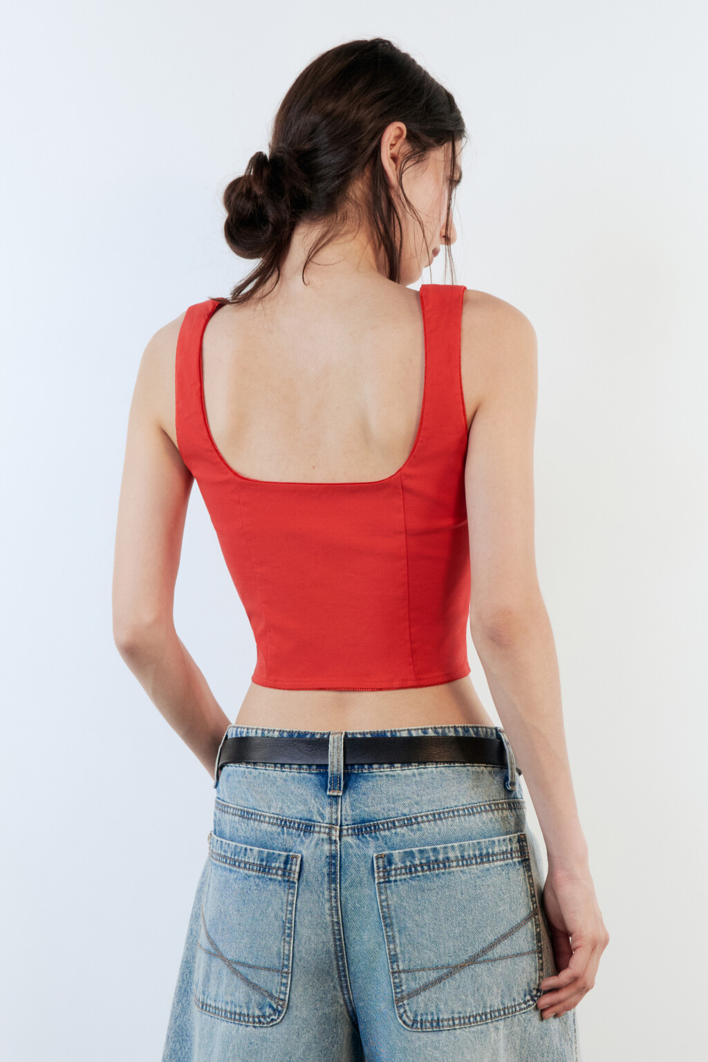 Топ-корсет облегающий с кружевом и бантиком - цвет красный - 5