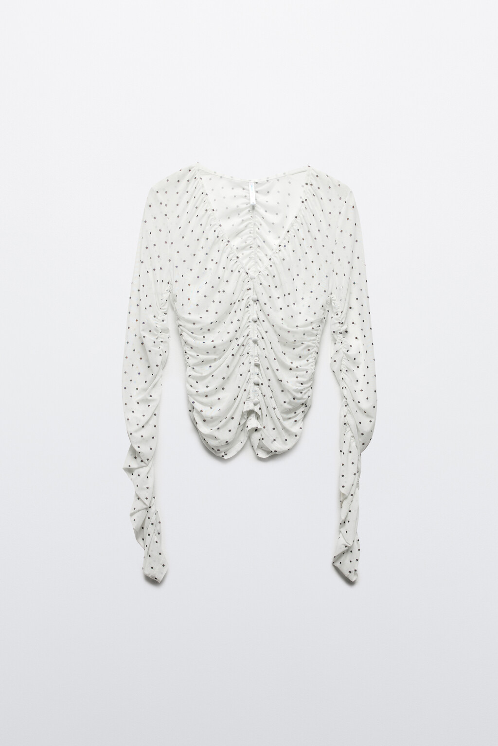 Блузка-лонгслив укороченная из сетки в горох - цвет белый - 8