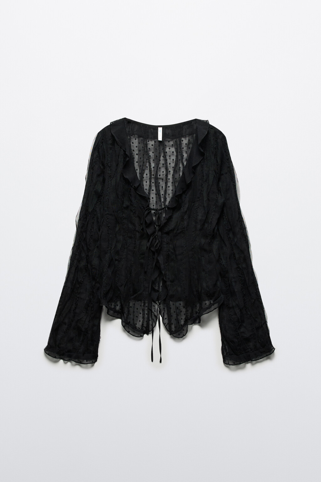 Блузка шифоновая с завязками и воланами - цвет черный - 9