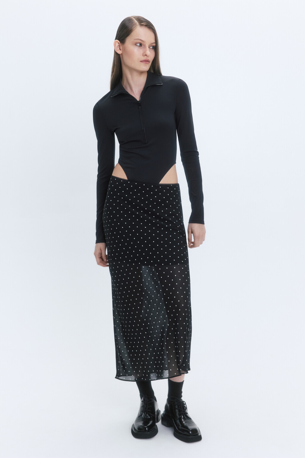 Блузка-боди с воротником-стойкой на молнии - цвет черный - 5