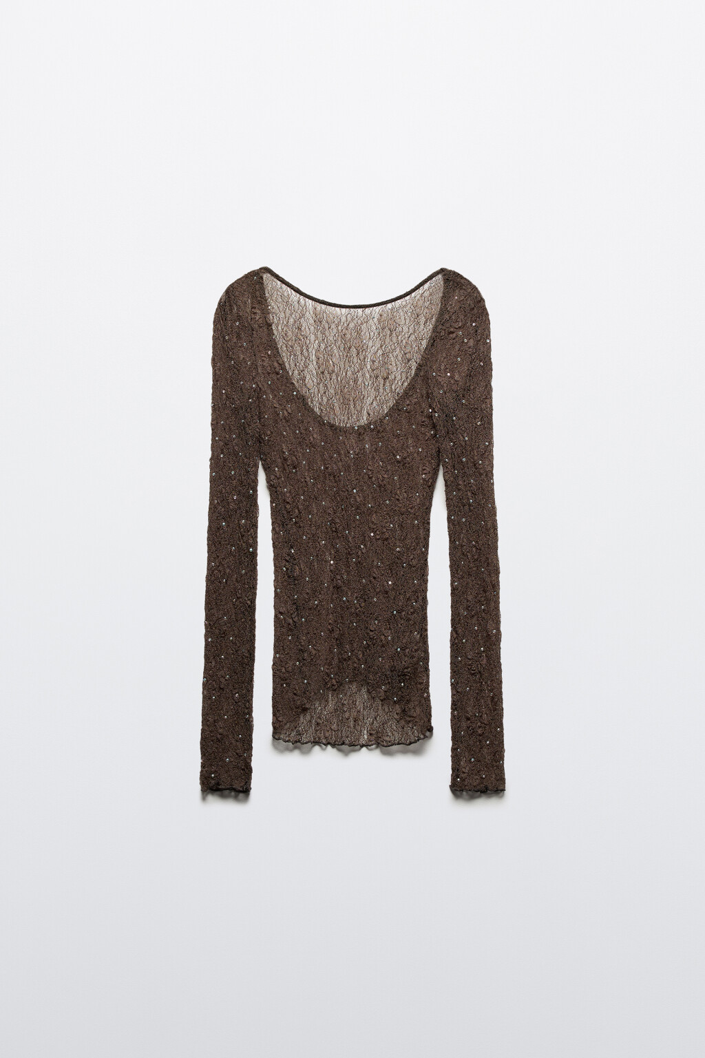Лонгслив кружевной со стразами и вырезом на спине - цвет коричневый - 9