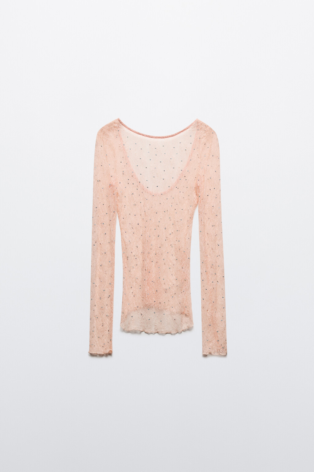 Лонгслив кружевной со стразами и вырезом на спине - цвет розовый - 9