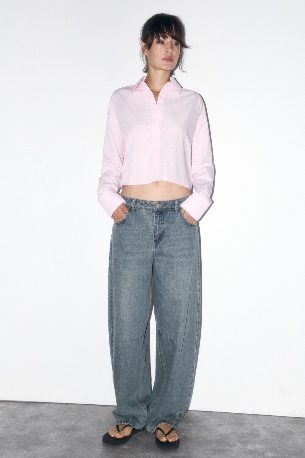 Блузка прямая с металлическими стразами - цвет розовый - 6