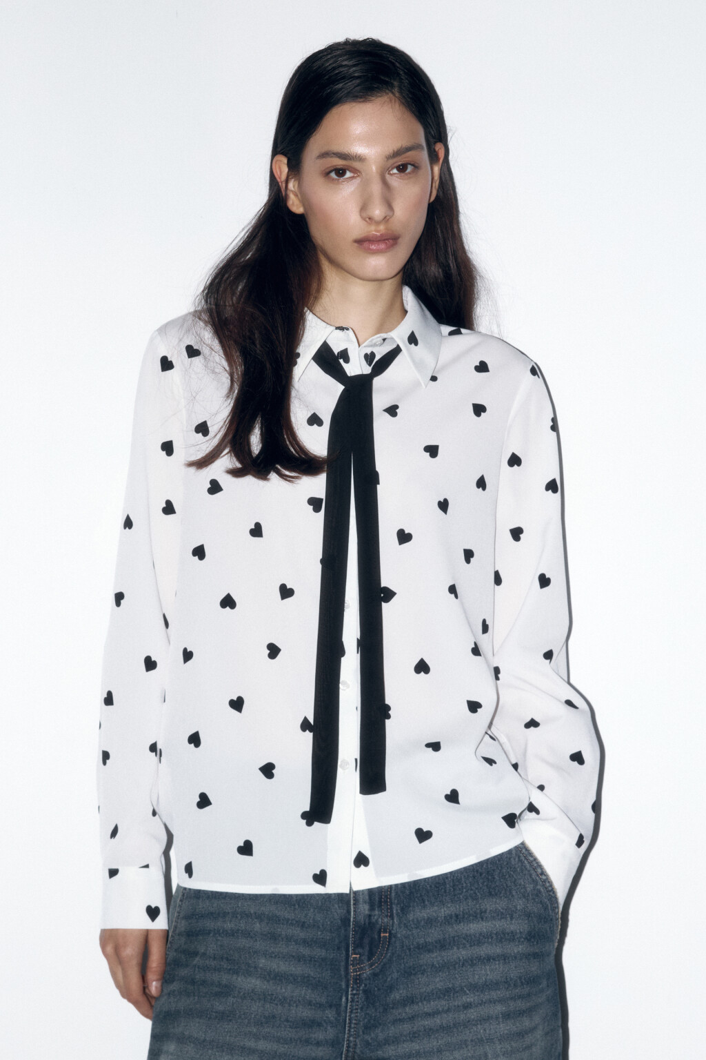 Блузка с длинными рукавами и галстуком - цвет белый - 2