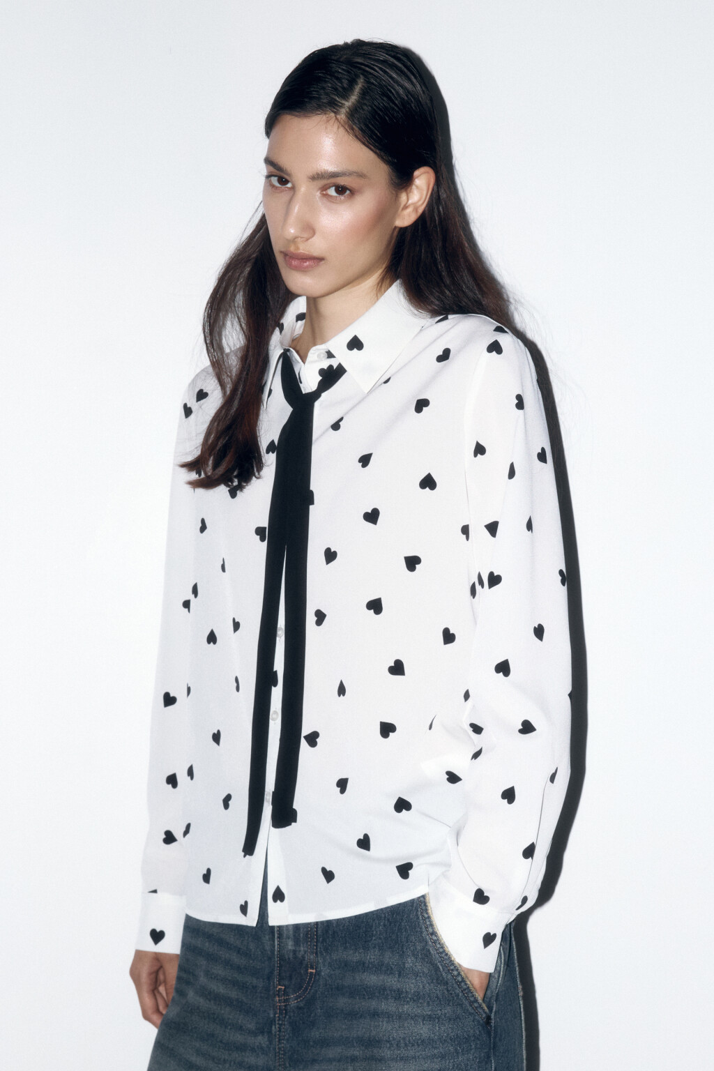 Блузка с длинными рукавами и галстуком - цвет белый - 3