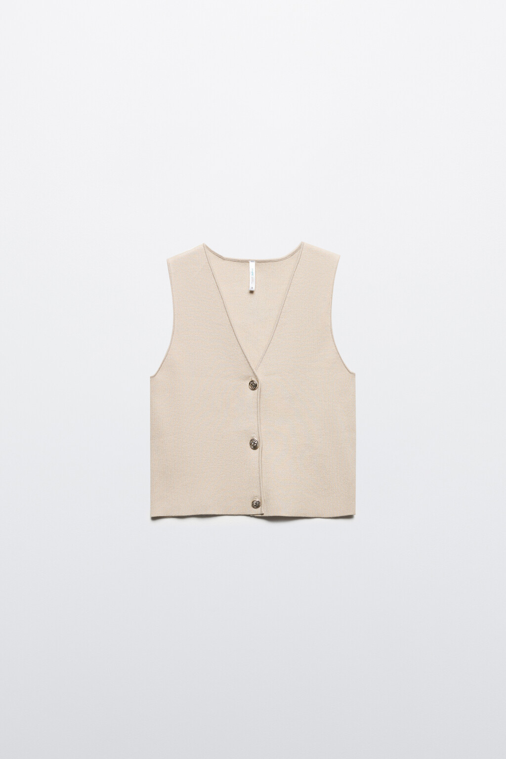 Жилет трикотажный укороченный на пуговицах - цвет бежевый - 9