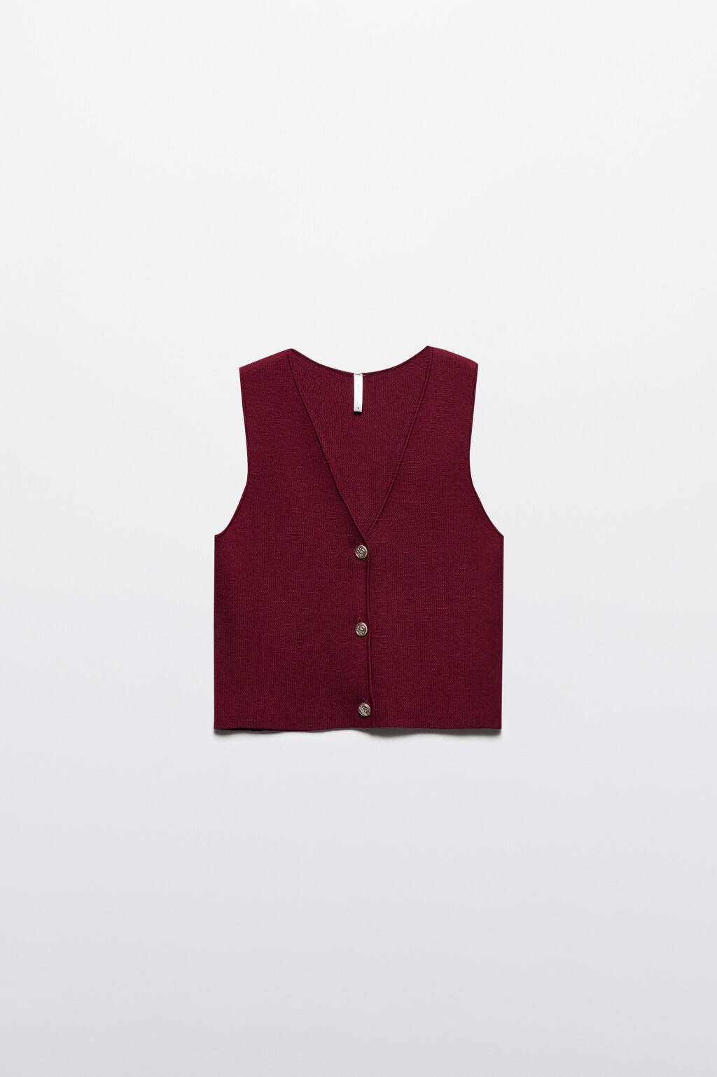 Жилет трикотажный укороченный на пуговицах - цвет бордовый - 7