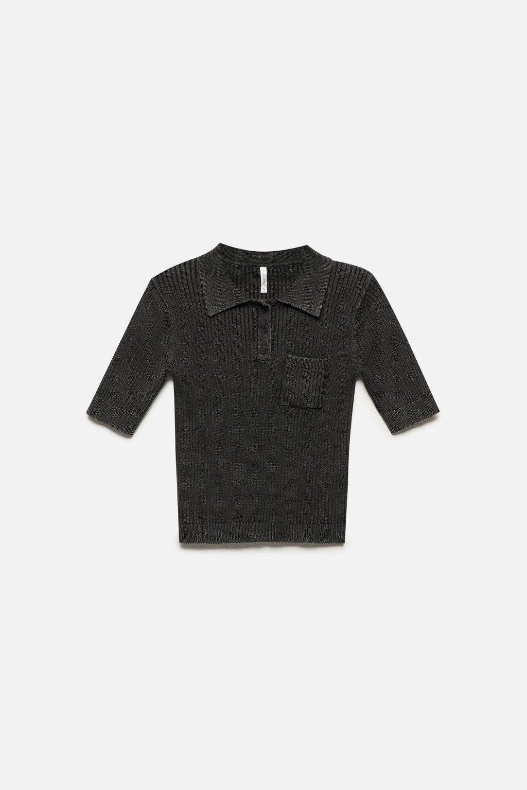 Джемпер-поло тонкой вязки в рубчик - цвет черный - 8