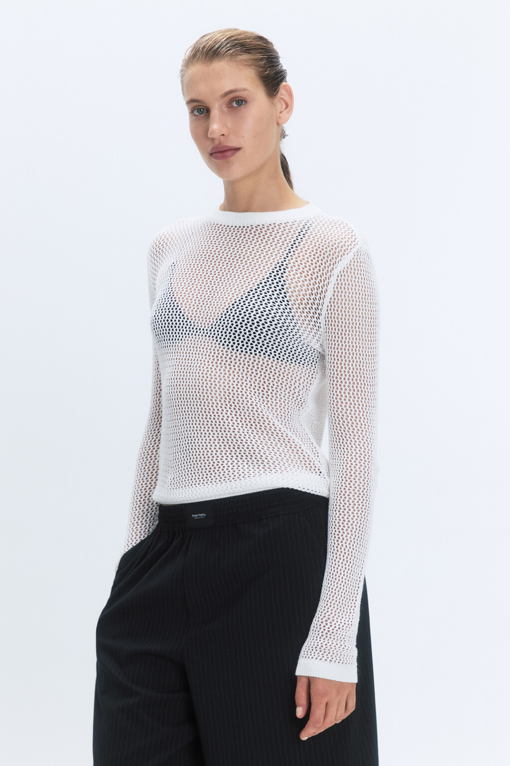 Джемпер полупрозрачный из ажурной ткани - цвет бежевый - 3