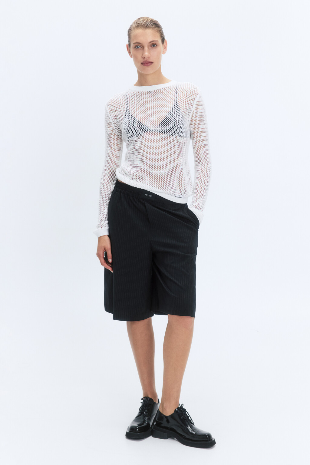 Джемпер полупрозрачный из ажурной ткани - цвет бежевый - 5