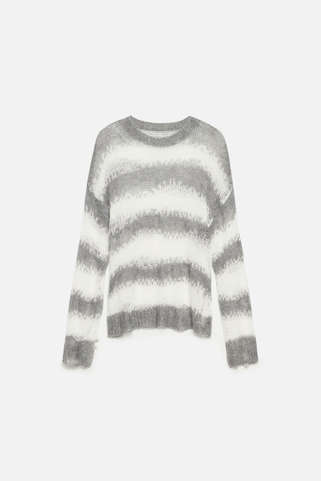Джемпер тонкой вязки рваный в полоску - цвет серый - 8