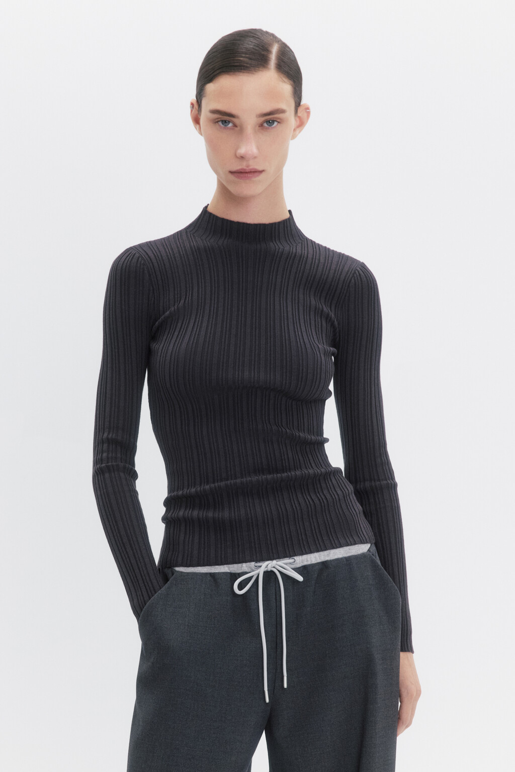 Водолазка вискозная с коротким воротником - цвет серый - 1