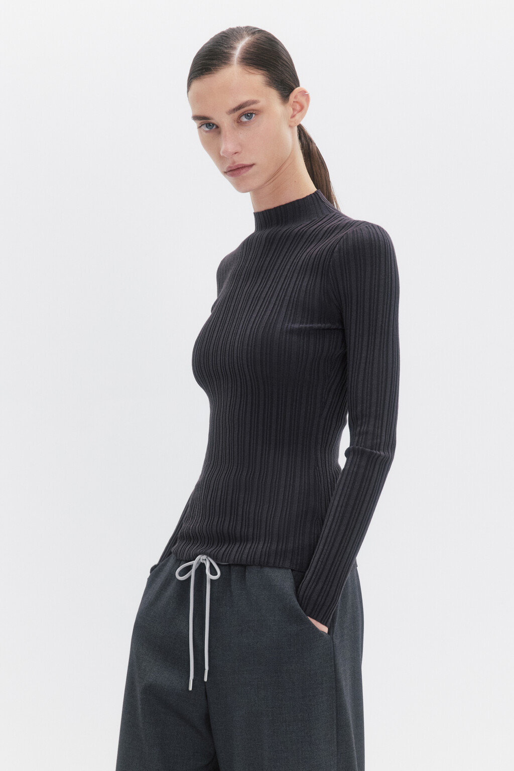 Водолазка вискозная с коротким воротником - цвет серый - 2