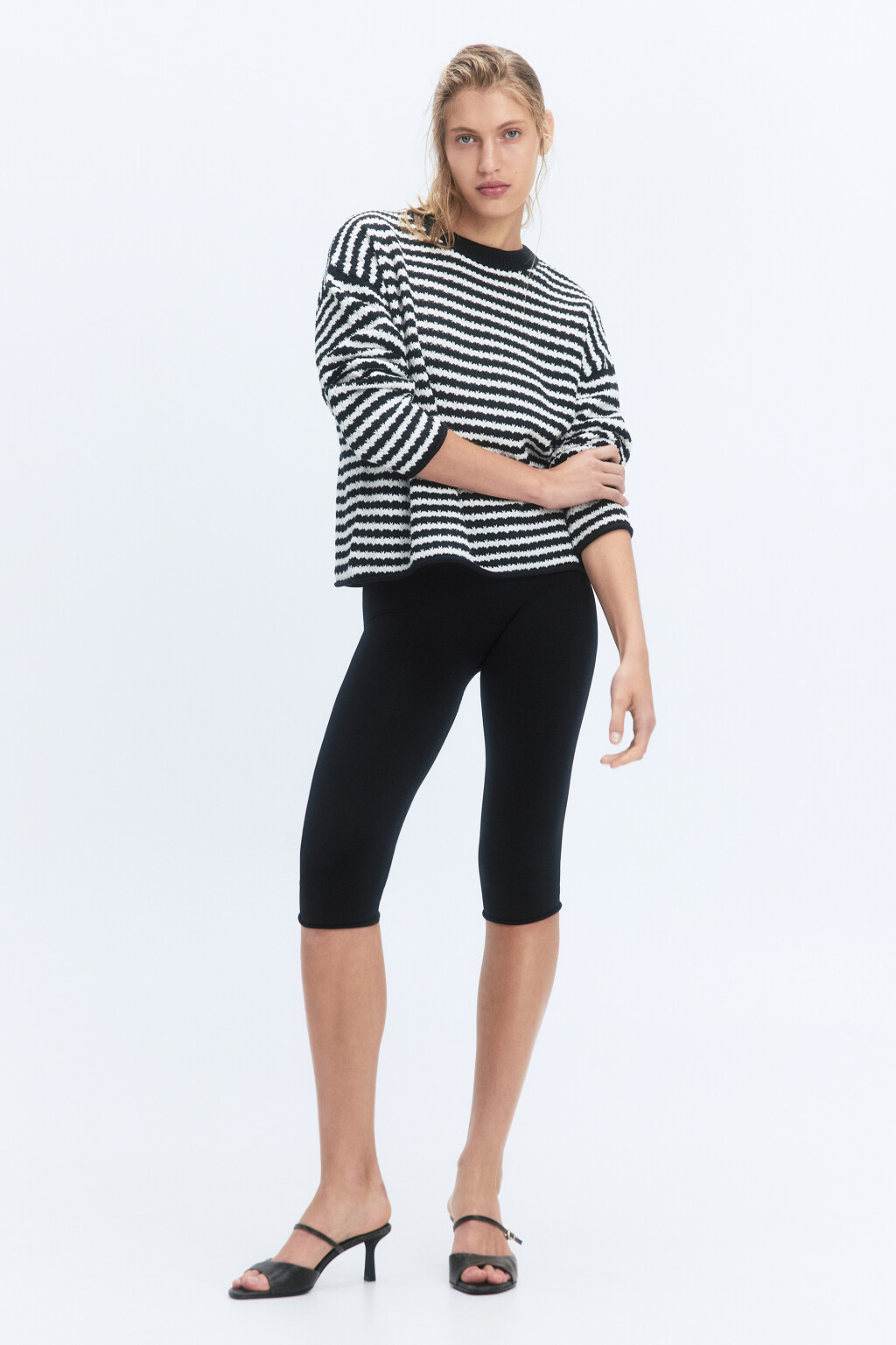 Джемпер вязаный ажурный в полоску - цвет белый - 6