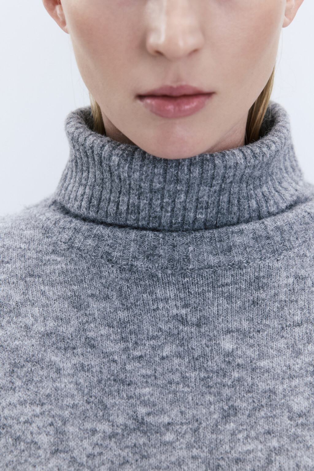 Свитер вязаный свободный с высоким воротником - цвет серый - 7