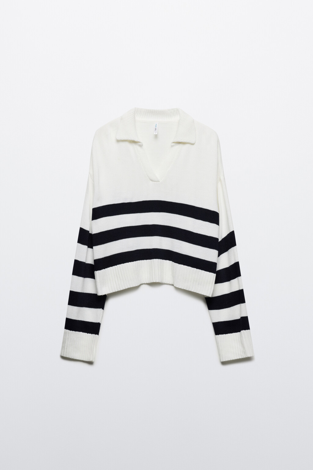 Джемпер вязаный в полоску с отложным воротником - цвет синий - 8