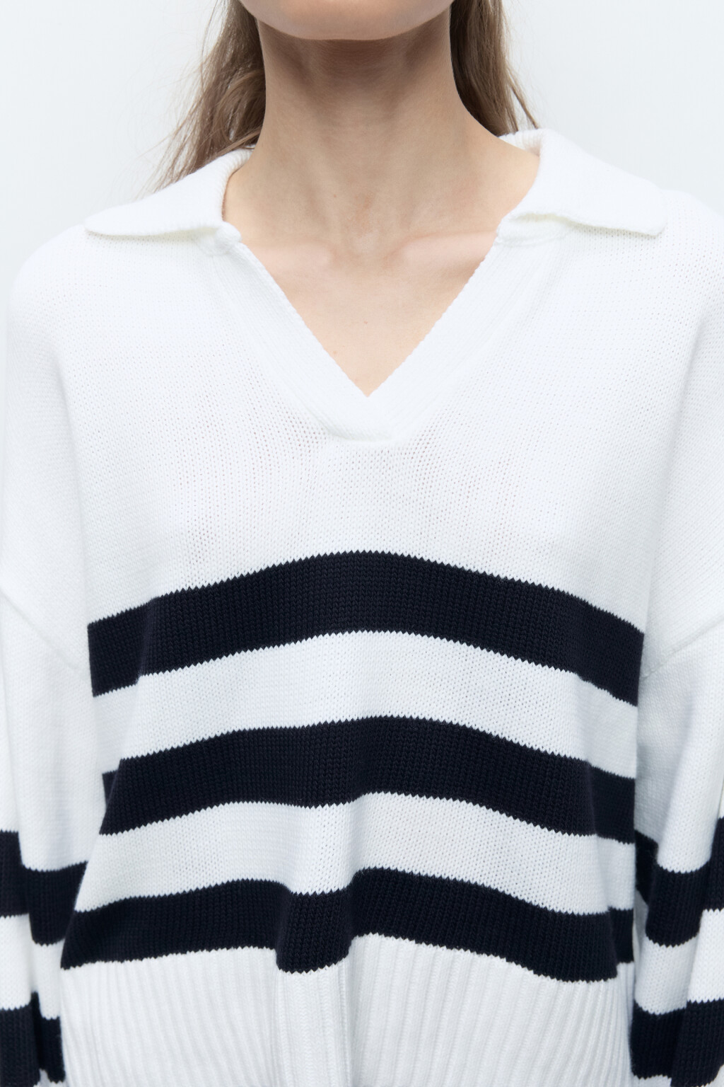 Джемпер вязаный в полоску с отложным воротником - цвет синий - 6