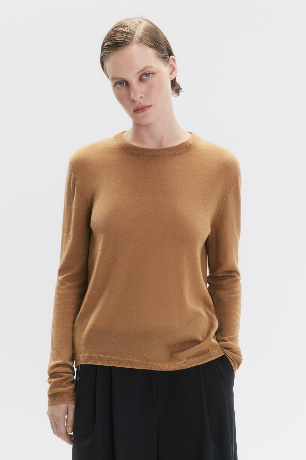 Джемпер тонкой вязки из шерсти мериноса - цвет коричневый - 2
