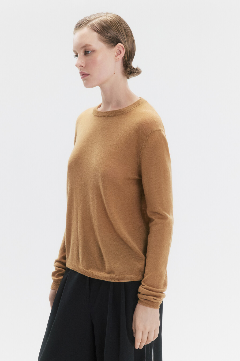 Джемпер тонкой вязки из шерсти мериноса - цвет коричневый - 3