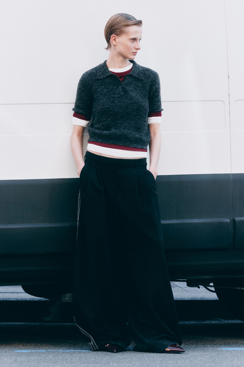 Футболка-поло укороченная вязаная с шерстью - цвет серый - 8