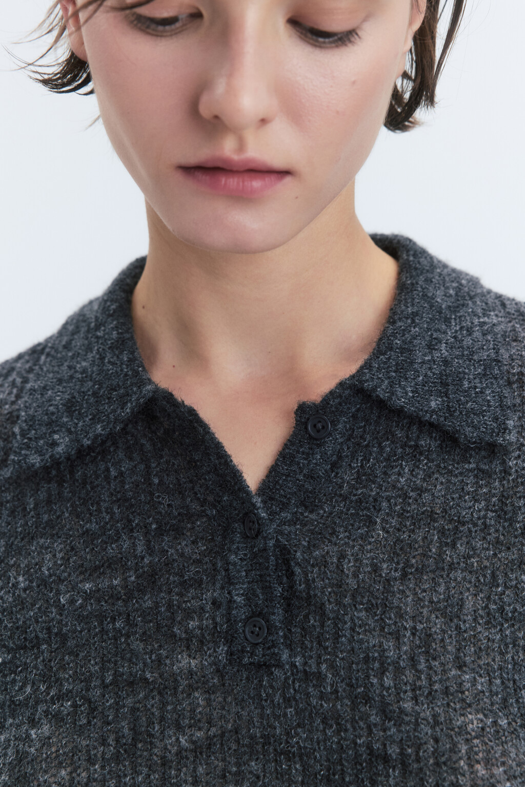 Футболка-поло укороченная вязаная с шерстью - цвет серый - 6