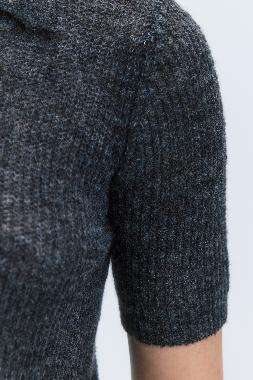Футболка-поло укороченная вязаная с шерстью - цвет серый - 7