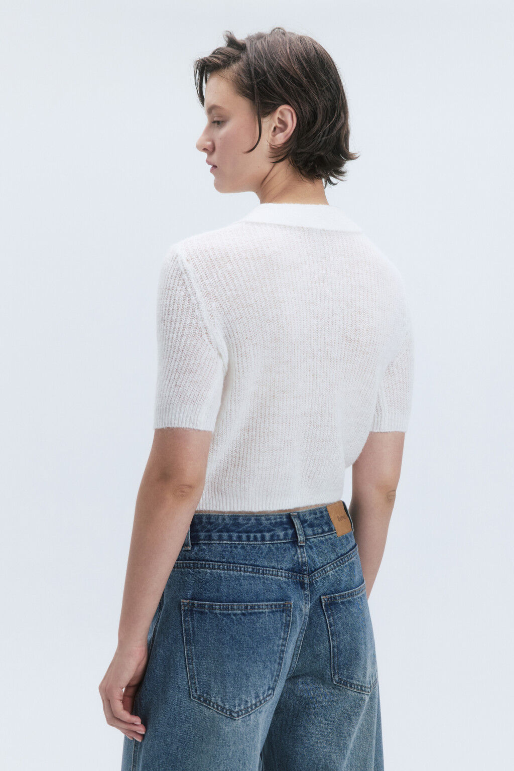 Футболка-поло укороченная вязаная с шерстью - цвет молочный - 5