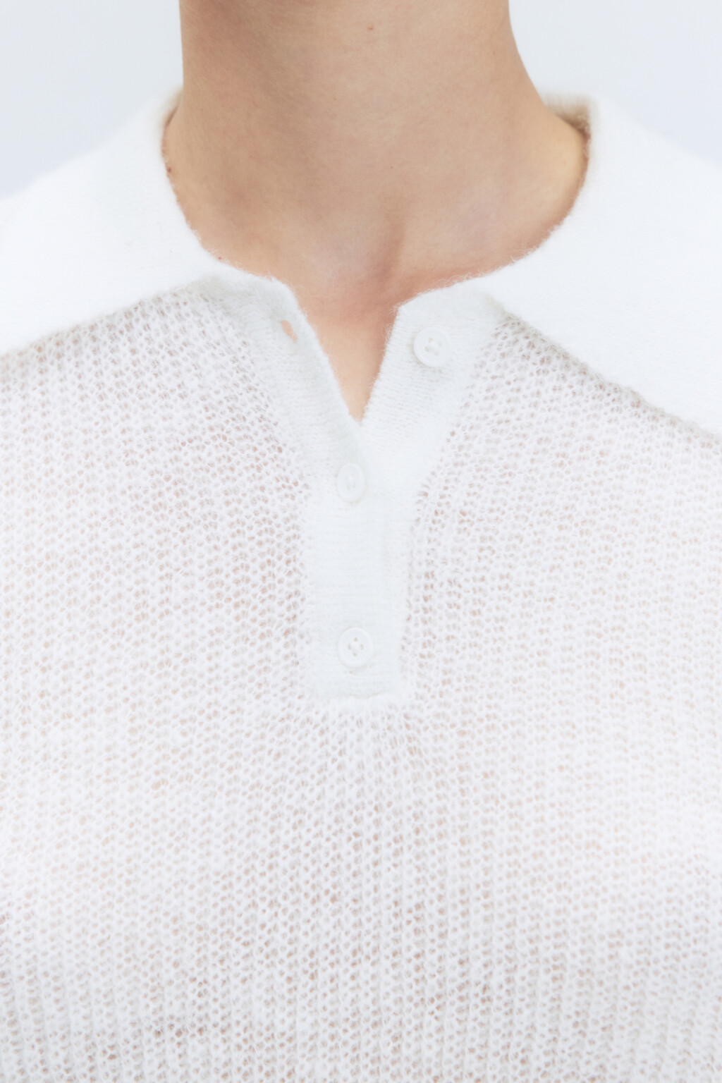 Футболка-поло укороченная вязаная с шерстью - цвет молочный - 7