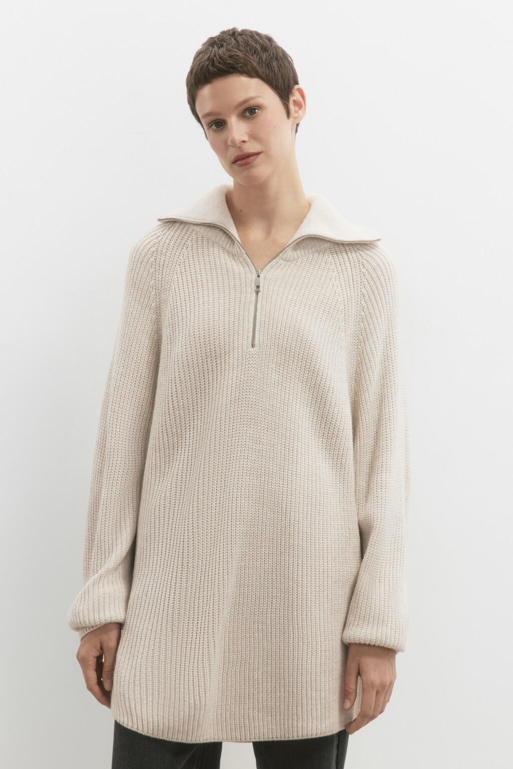 Свитер вязаный с воротником-стойкой на молнии - цвет бежевый - 2