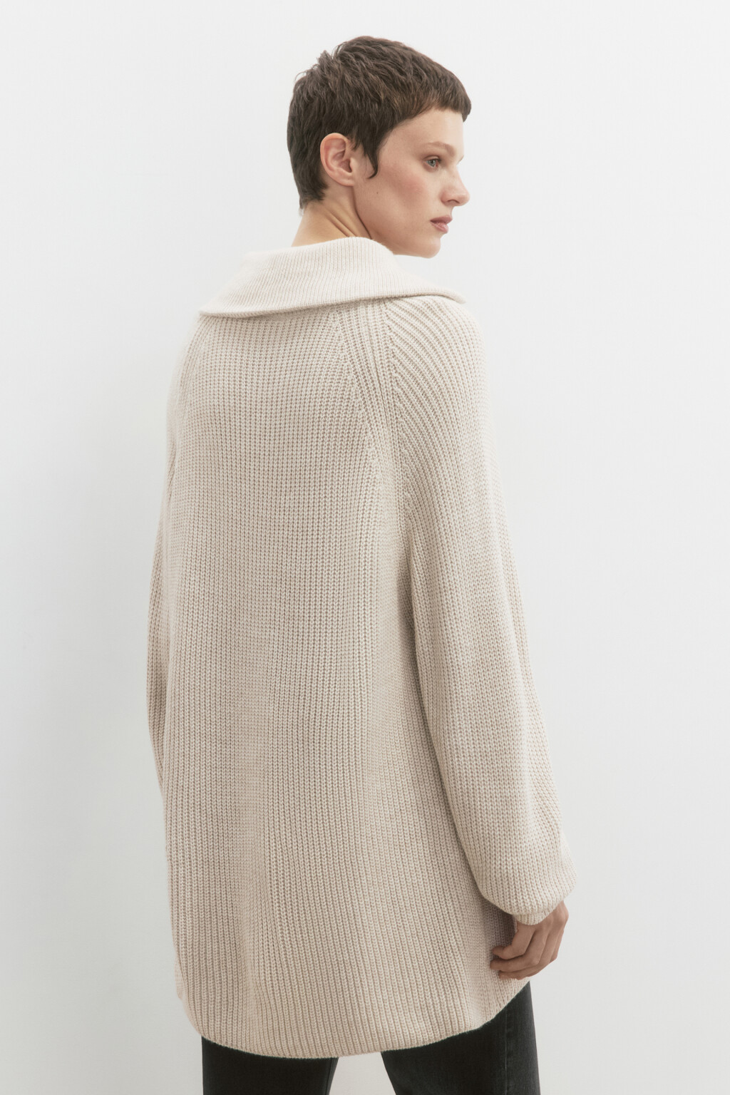 Свитер вязаный с воротником-стойкой на молнии - цвет бежевый - 4