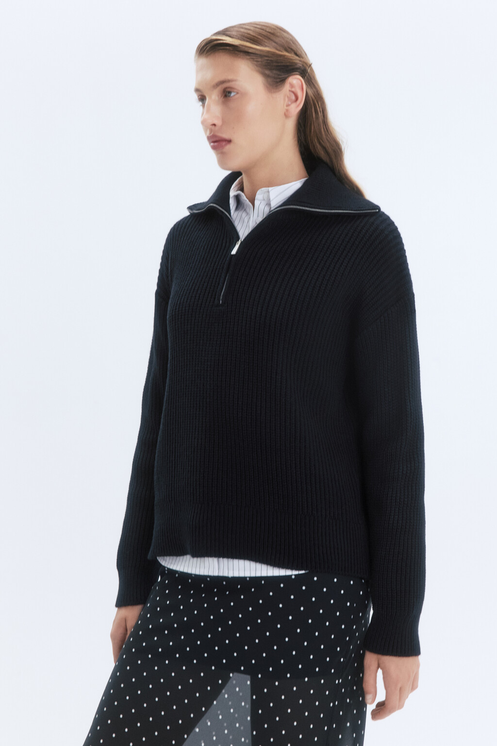 Свитер half-zip вязаный в рубчик - цвет черный - 3