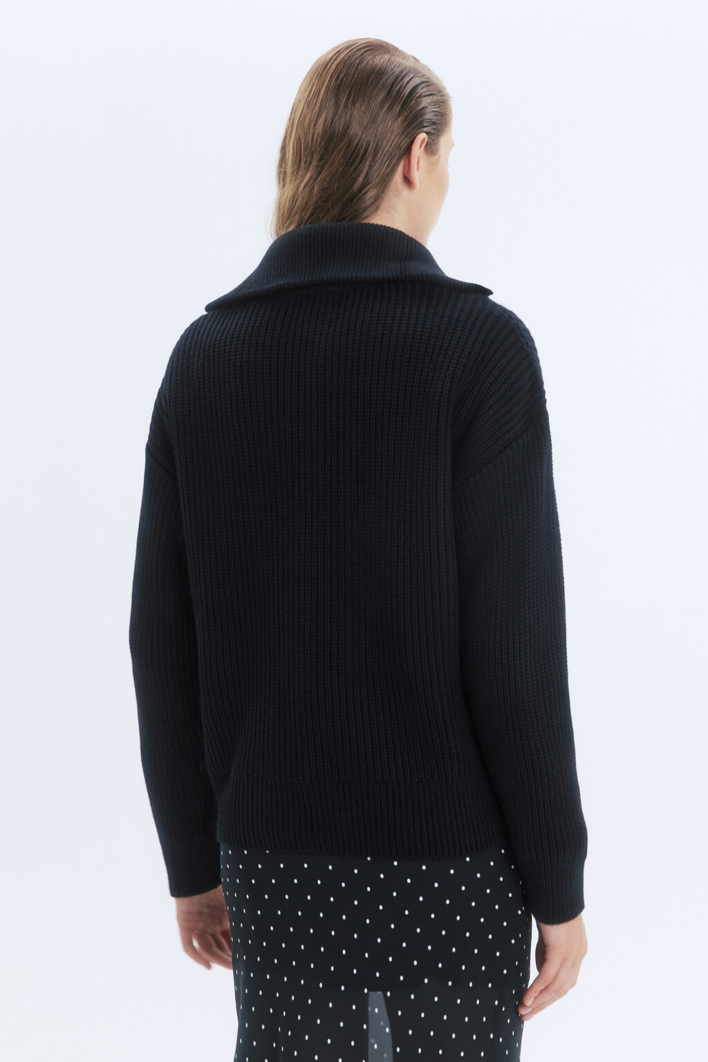 Свитер half-zip вязаный в рубчик - цвет черный - 4