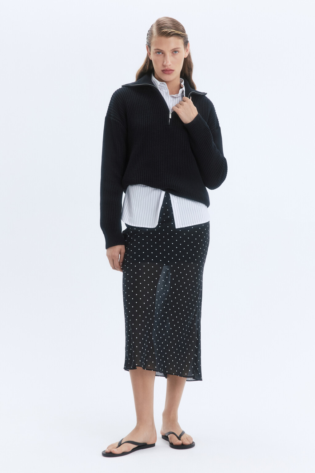 Свитер half-zip вязаный в рубчик - цвет черный - 5