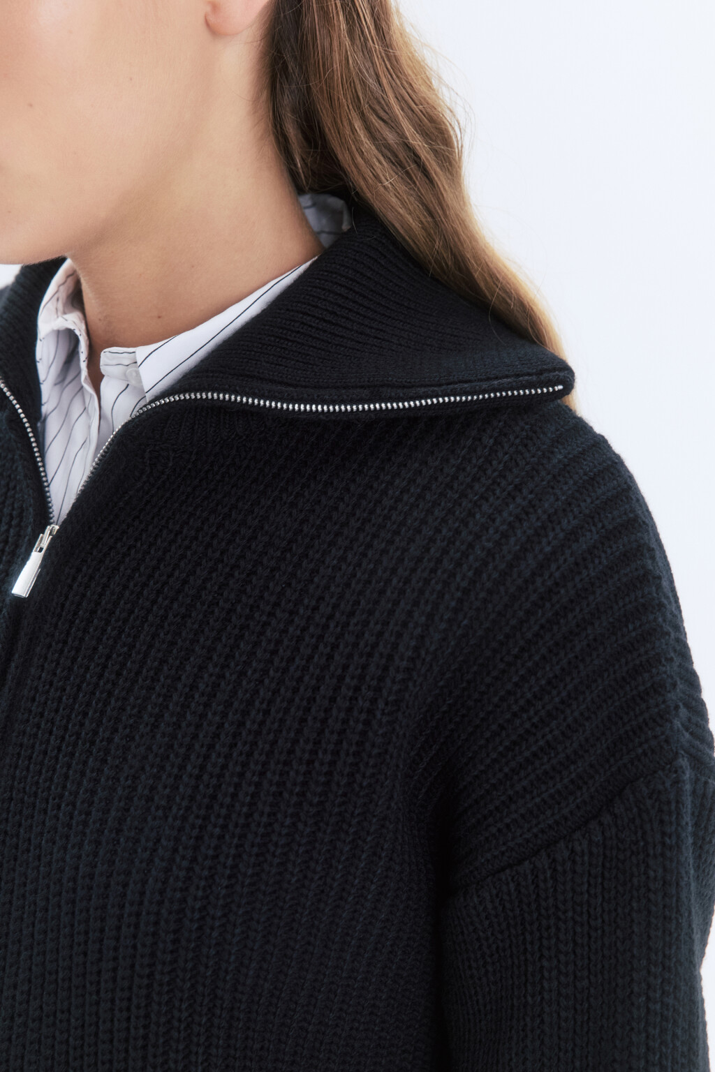 Свитер half-zip вязаный в рубчик - цвет черный - 7