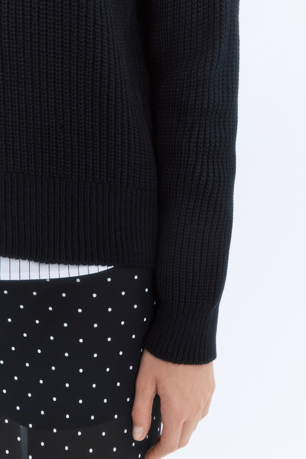 Свитер half-zip вязаный в рубчик - цвет черный - 8