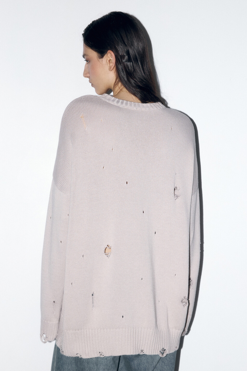 Джемпер толстой вязки рваный - цвет бежевый - 4