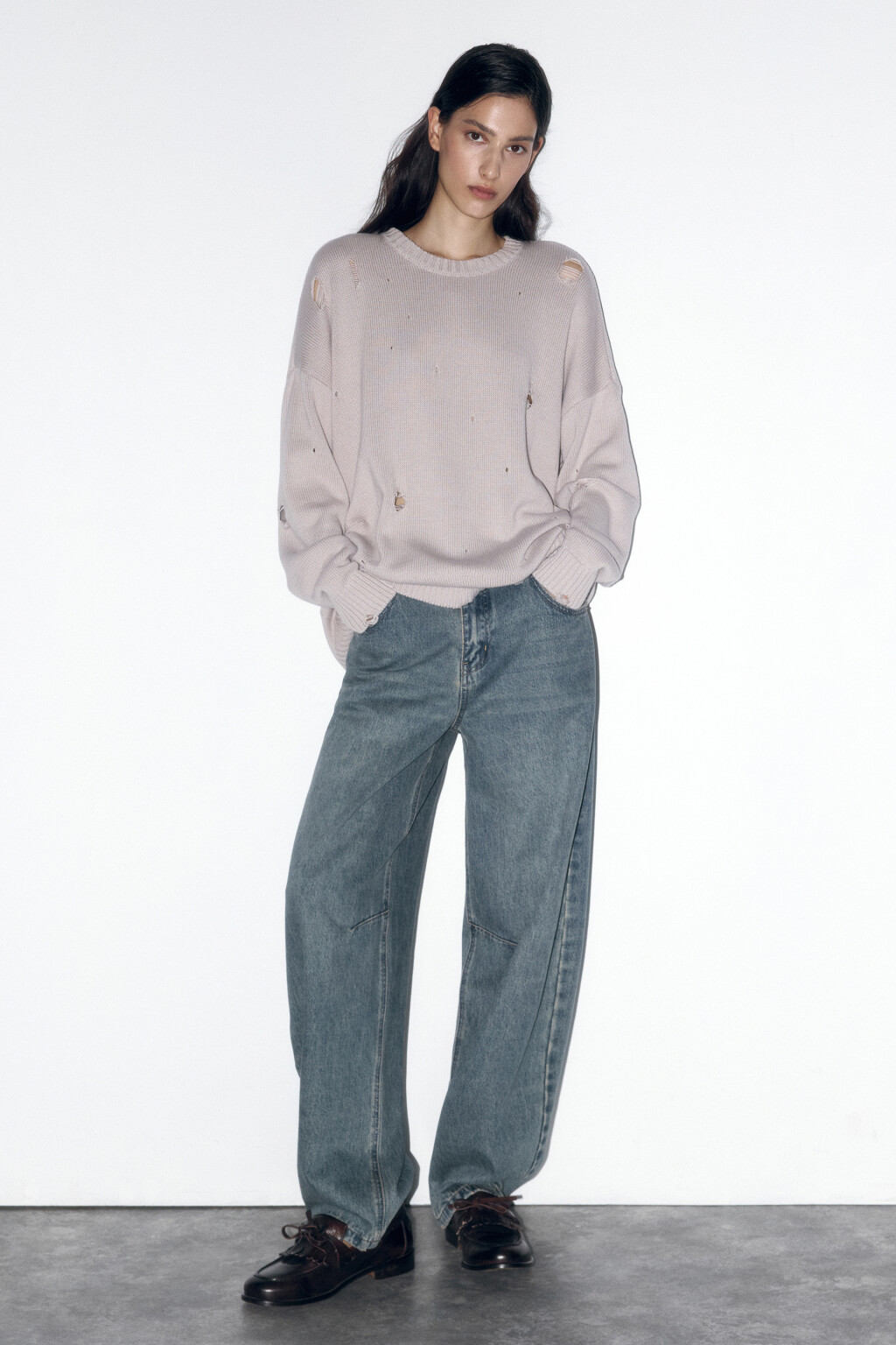 Джемпер толстой вязки рваный - цвет бежевый - 5