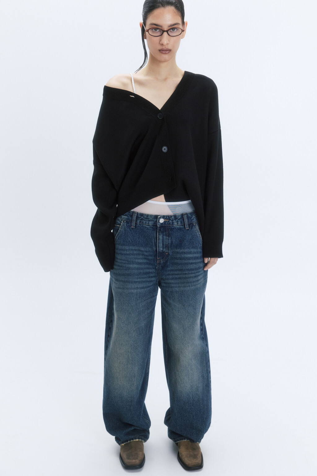 Кардиган вязаный жаккардовый на пуговицах - цвет черный - 2