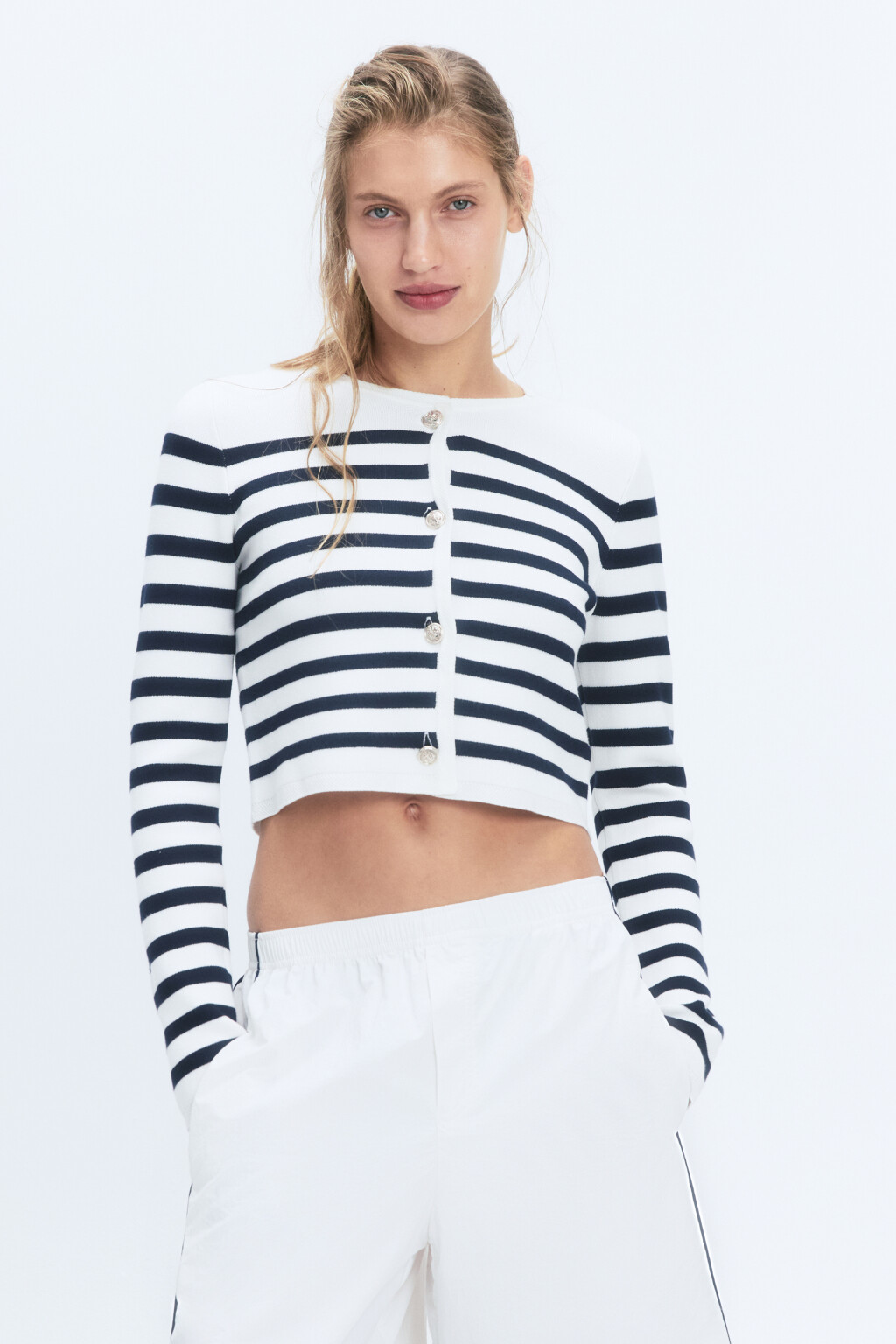 Жакет вязаный жаккардовый на пуговицах - цвет синий - 2