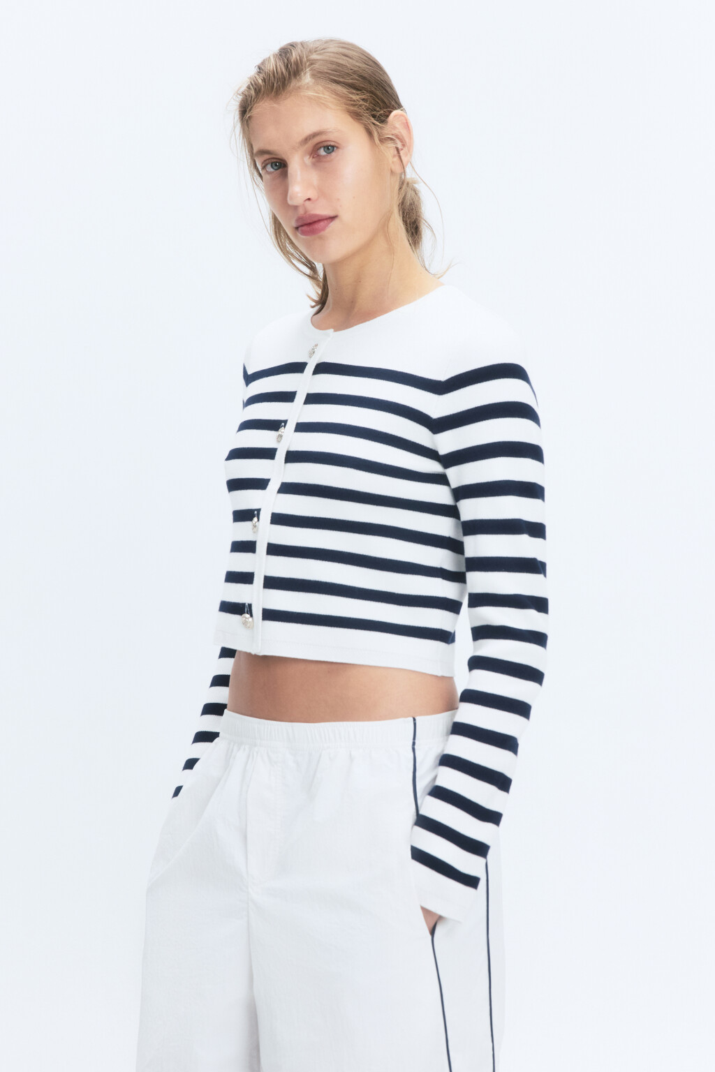 Жакет вязаный жаккардовый на пуговицах - цвет синий - 3