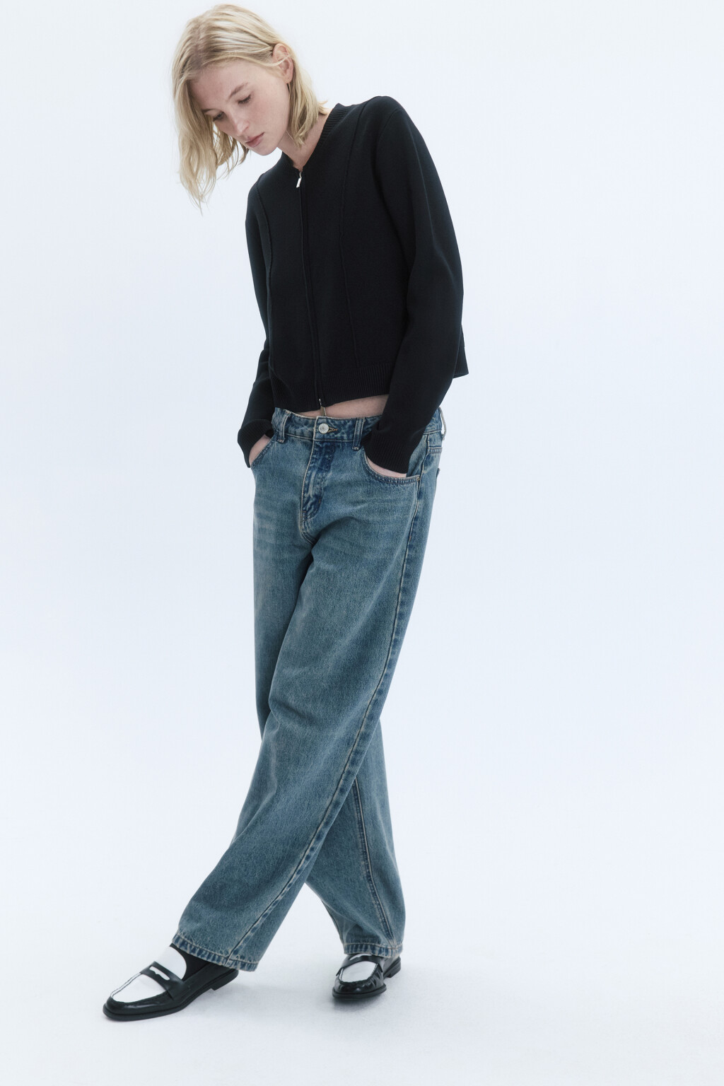 Кардиган на молнии с воротником бомбера - цвет черный - 2