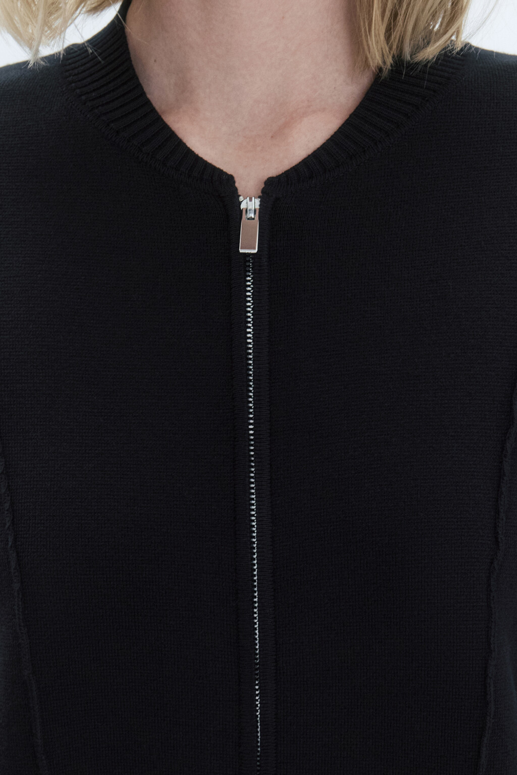 Кардиган на молнии с воротником бомбера - цвет черный - 7